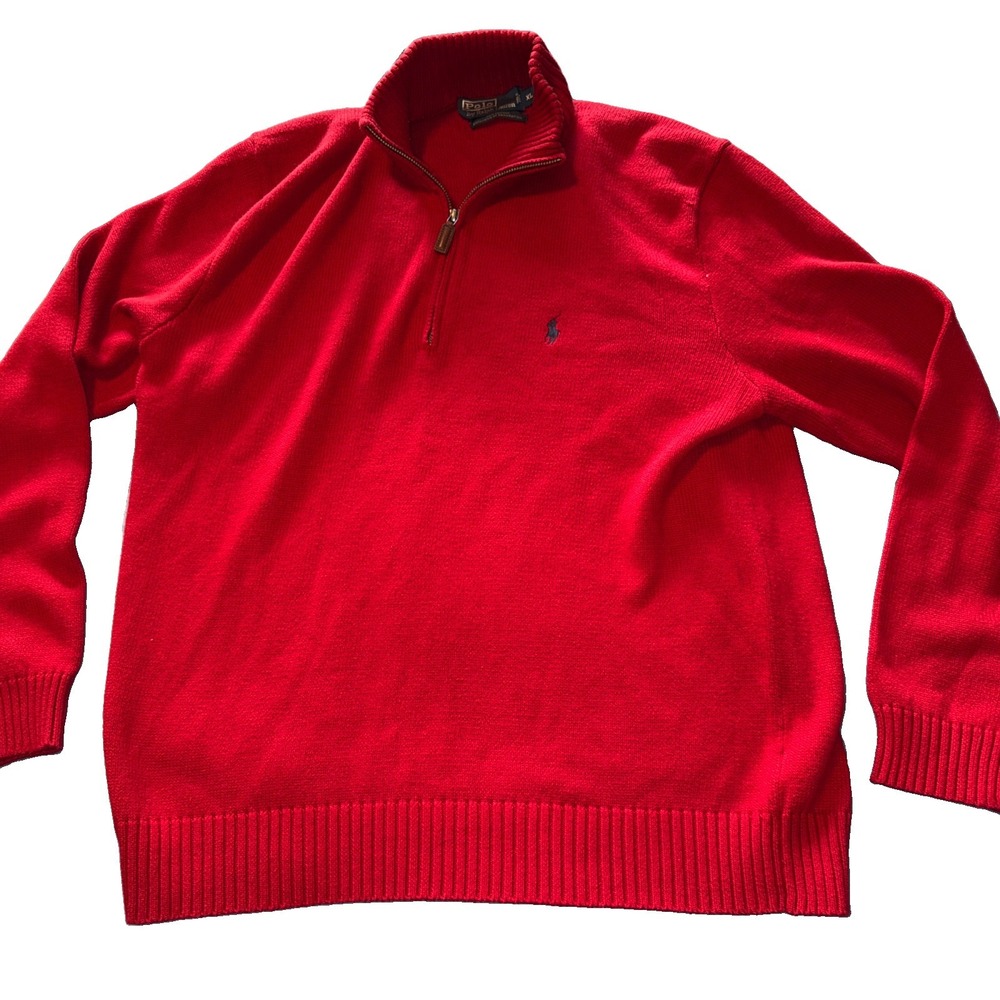 RALPH LAUREN RED POLO MENS HALF ZIP XL SWEATER